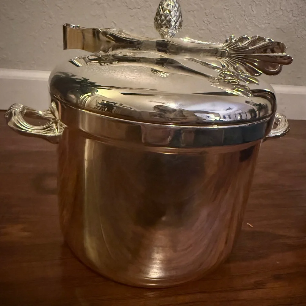 Silver Plated Insulated Ice Bucket with Lid, Handle & Tongs, Barware Set